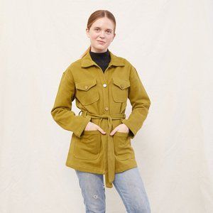 Vibrant olive green military jacket, size x-small, Backbeat Clothing Co.